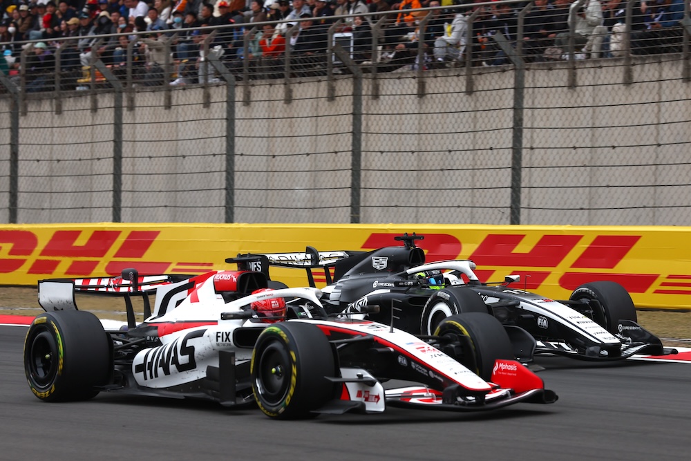 TGR Haas F1 team principal Ayao Komatsu with the 2026 Godzilla collaboration announcement.